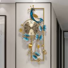 新中式创意家用客厅轻奢挂墙时钟现代钟表艺术餐厅大气孔雀挂钟跨