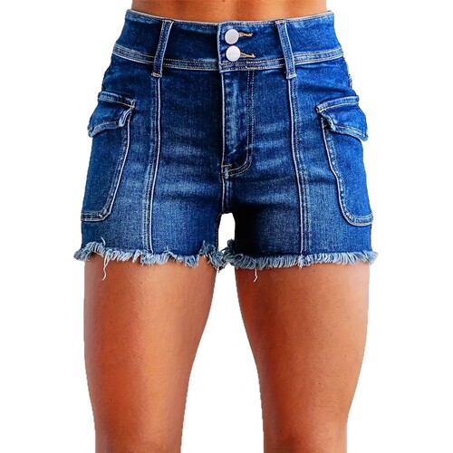 Amazon Temu's new European and American cross-border stretch high waist washing women's denim shorts double button denim shorts