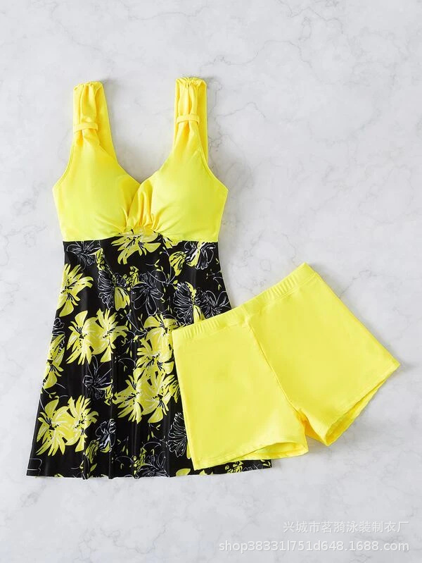 Mingyi nueva moda europea y americana sexy tankini vestido multicolor impreso de las mujeres de dos piezas traje de baño de las mujeres