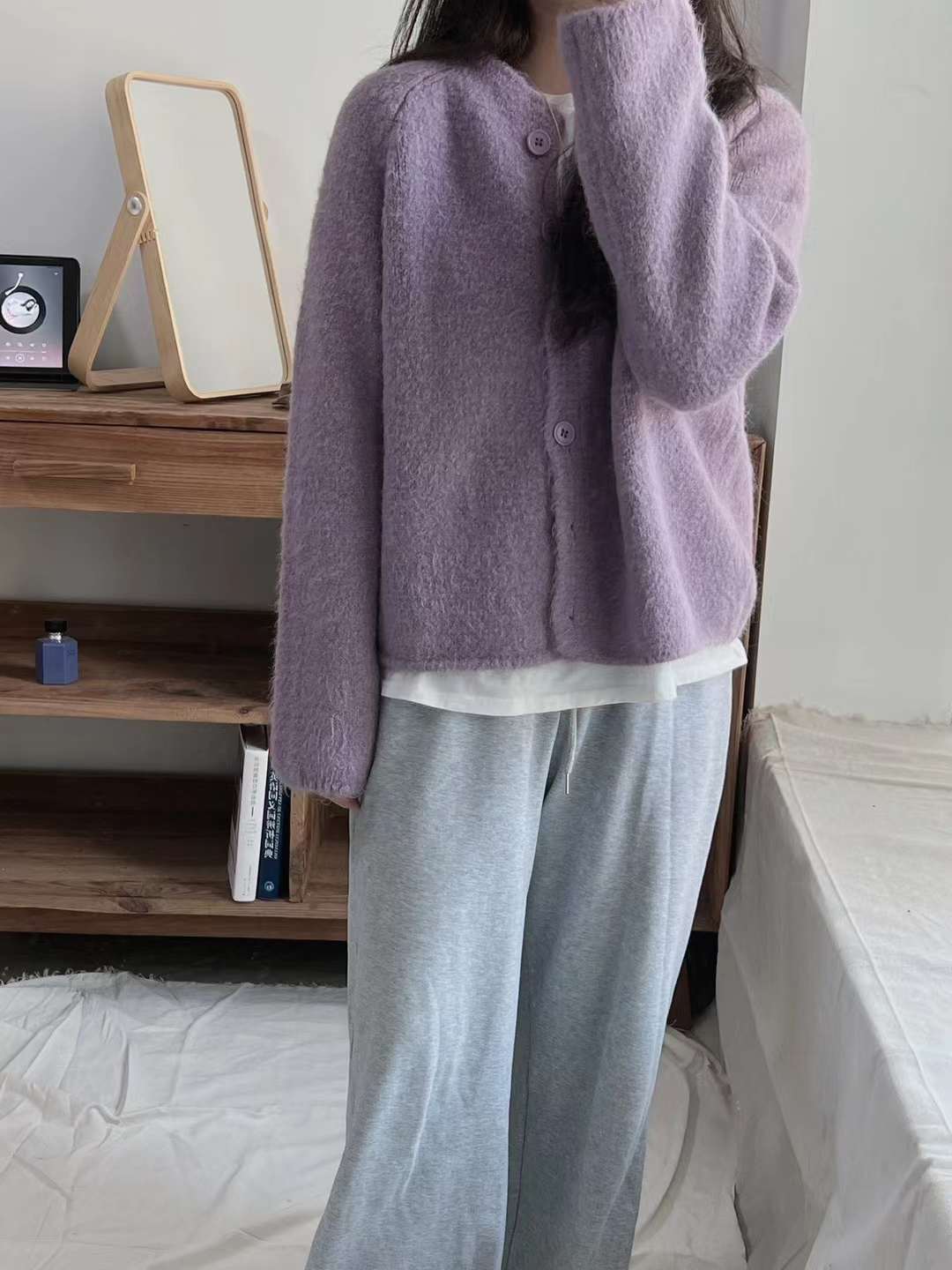 24 invierno Puyuan 2024 otoño y invierno nuevo estilo con lana perezoso estilo corto cardigán de gran tamaño para mujeres