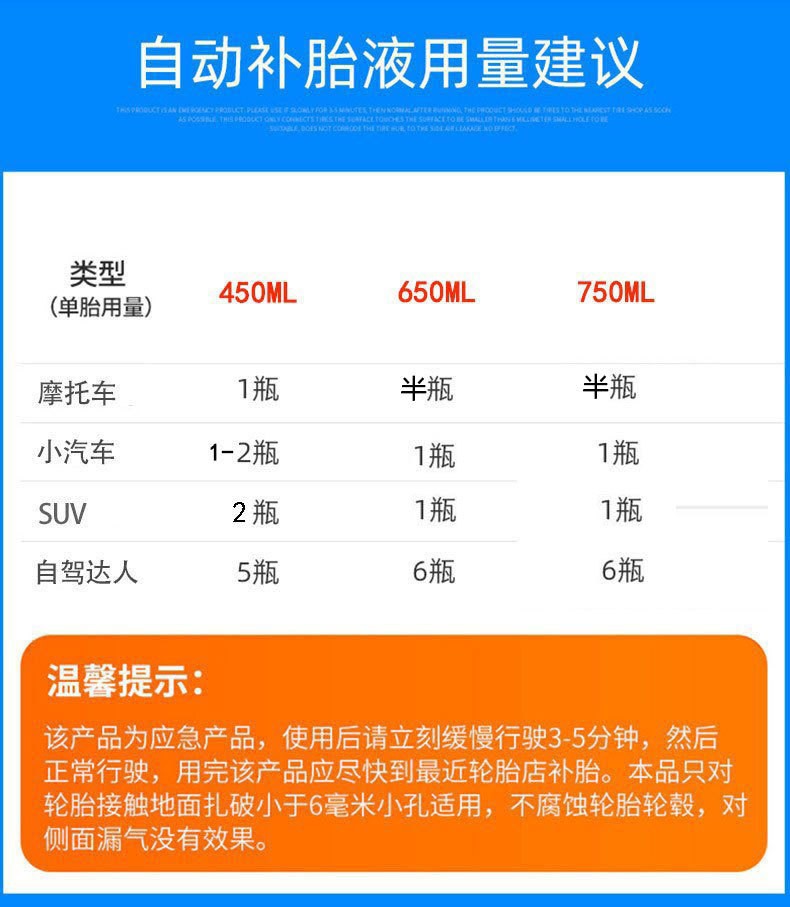 Tire Repair Fluid Self-Replenishing Factory Car-Specific Tire Repair Fluid Motorcycle Electric Vehicle Vacuum Tire Automatic Inflation