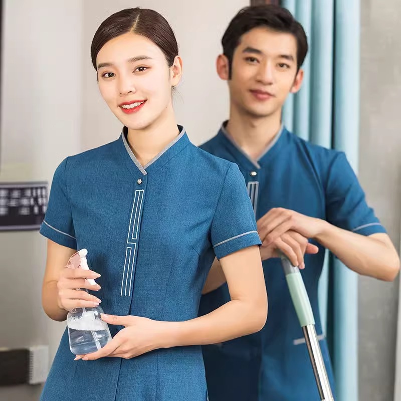 Property Cleaning Staff Work Clothes Long-Sleeved Women's Hotel Guest Room Hospital Cleaning Workers Short-Sleeved Aunt Spring Autumn and Summer Clothes