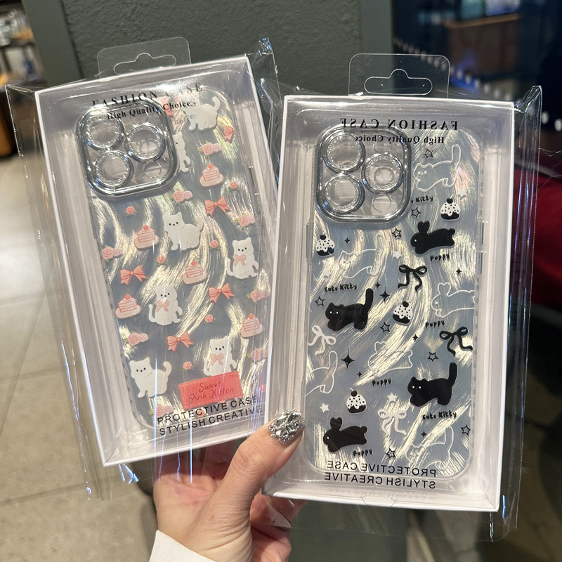 精孔羽纱适用苹果17手机壳iPhone16Promax卡通闪粉14镜头膜保护套