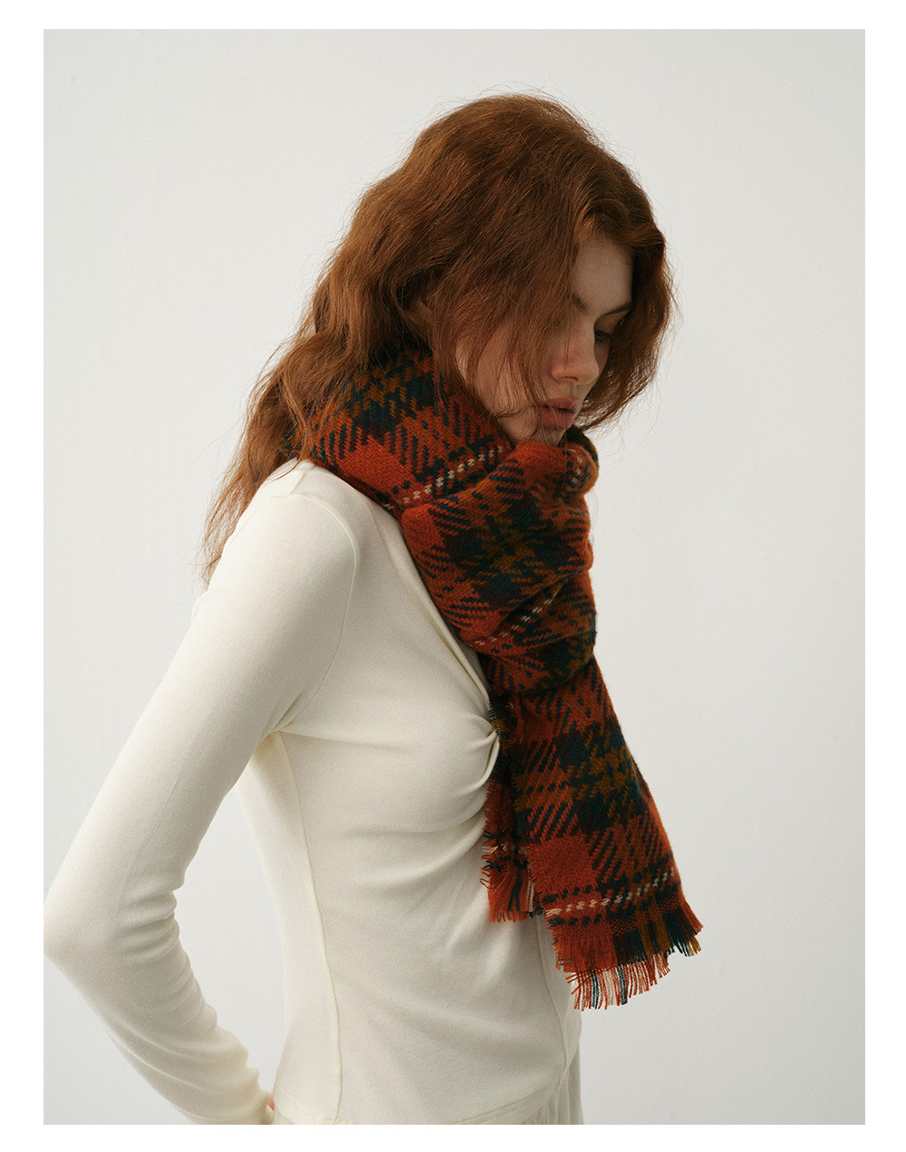 Cachecol de xadrez clássico para mulher, lenço de inverno macio_voghion.com