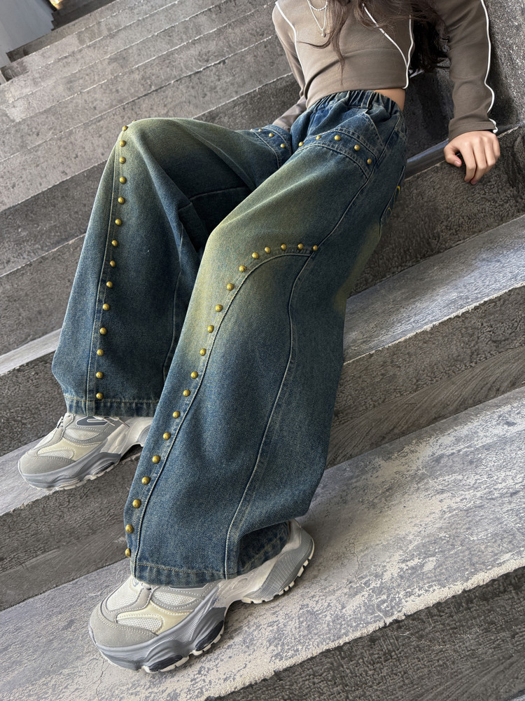 Spot 25008 Retro Pearl Jeans New Children's Miscellaneous European And American Jeans_voghion.com