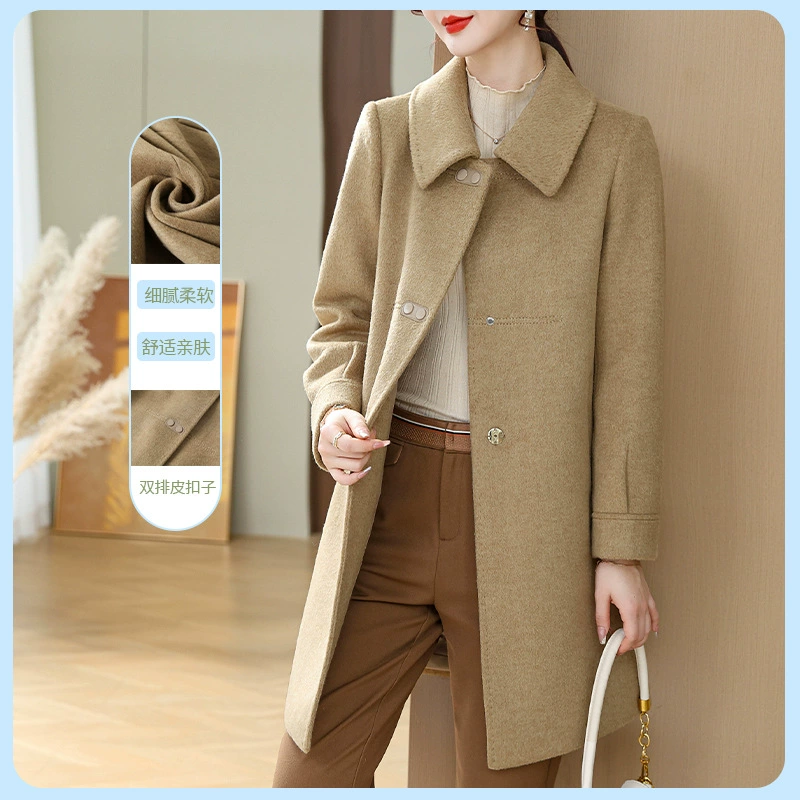 Весенняя одежда для мамы, весенне-осеннее пальто с лацканами и длинными рукавами, модное шерстяное пальто средней длины для женщин среднего и пожилого возраста, весна