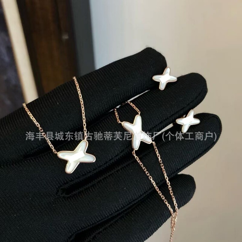 High Version V Jinshangjia Natural White Mother-Of-Pearl Double-Layer Bracelet Plated with 18K Real Gold Rose Gold Diamond Bracelet with High-End Feel