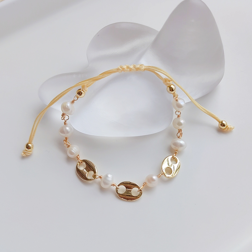 1 Piece Fashion Oval Freshwater Pearl Copper Knitting Bracelets display picture 4