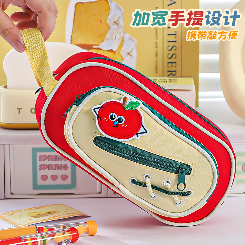 大容量新款苹果刺绣贴文具袋多功能ins风小众可爱设计感笔袋|undefined