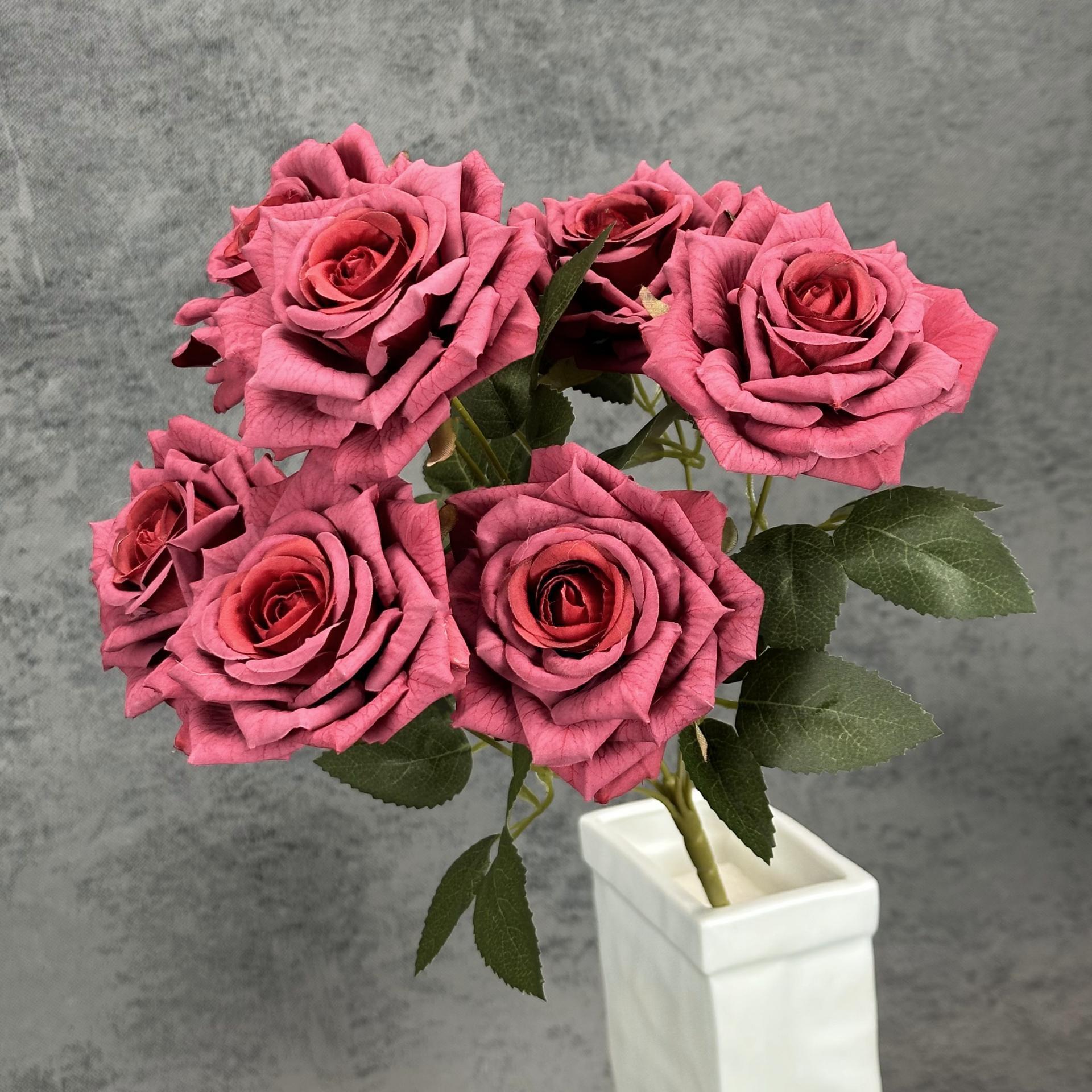 El paquete de 7 cabezas de rosas de diamante recubiertas flores simuladas boda decoración del hogar decoración de flores falsas al por mayor