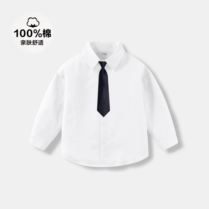 Белая рубашка для мальчиков Новая белая рубашка для детей с длинными рукавами Весенние и осенние хлопковые девушки выступают комфортно и дружелюбно