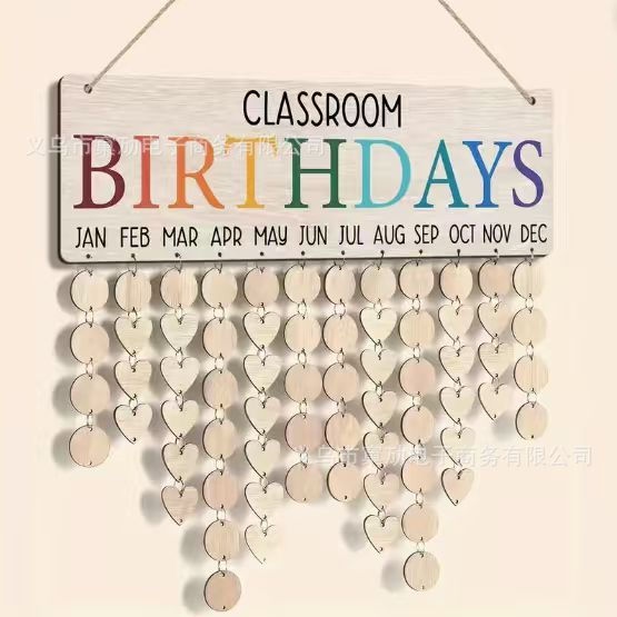跨境生日牌派对墙壁装饰木质挂牌日历英文挂历悬挂木制日历吊坠