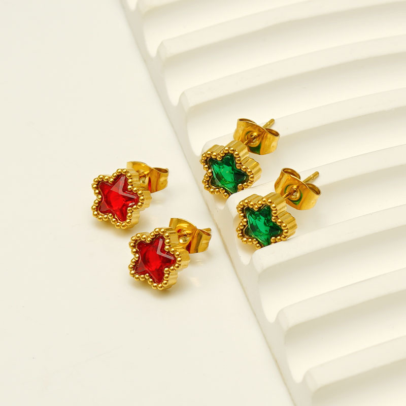 Cruz-frontera nuevo acero inoxidable con incrustaciones de circón estrella Stud pendientes de lujo Luz de acero de titanio de moda europea y americana pendientes en stock al por mayor