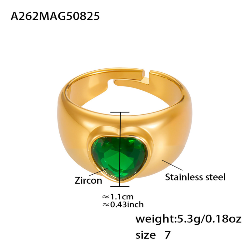 鑫艺鑫欧美跨境新款饰品5A锆石爱心开口戒指组合不锈钢18k镀真金|undefined