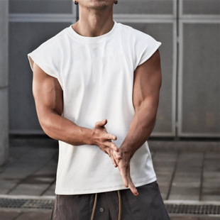 Muscle Brothers Men's Loose Vest Cotton Moisture-Wicking Sports Casual Running Basketball Training Top Solid Color