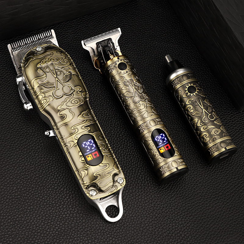 亚马逊热卖电推剪男士3合1全金属电动理发器鼻毛器套装油头推剪