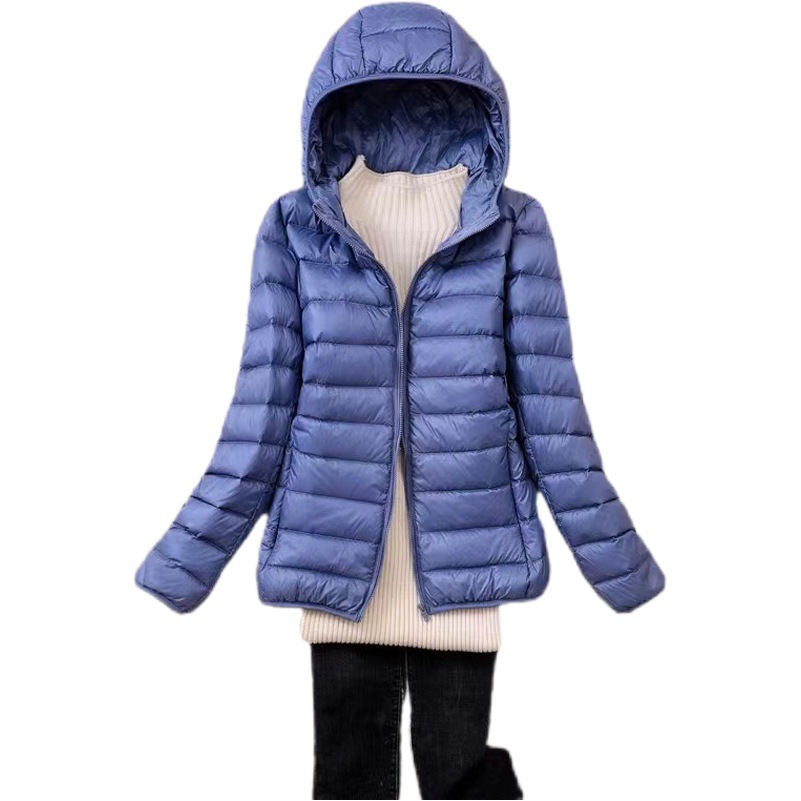 Lightweight Down Jacket Women's new plus size fat mm200 kg women's middle-aged and elderly short stand collar hooded jacket