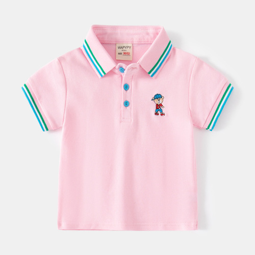  new boys' short-sleeved T-shirt Korean version embroidered children's short-sleeved T-shirt baby summer top trendy one-piece drop shipping