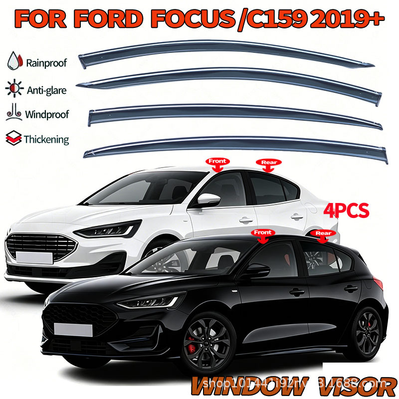 Suitable for 2019+ Ford Focus Car Window Rain Guards, Side Window Deflector Rain Shield Accessories
