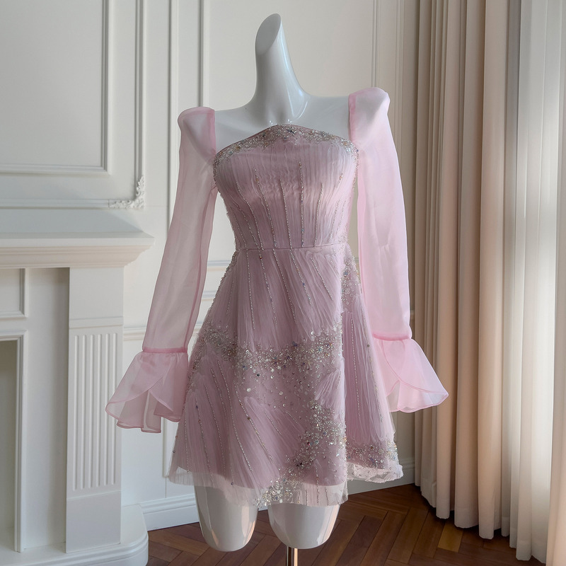 Spring Light Purple Gentle Style Heavy Embroidery Sweet Outfit Dress Party Dress for Women 69311