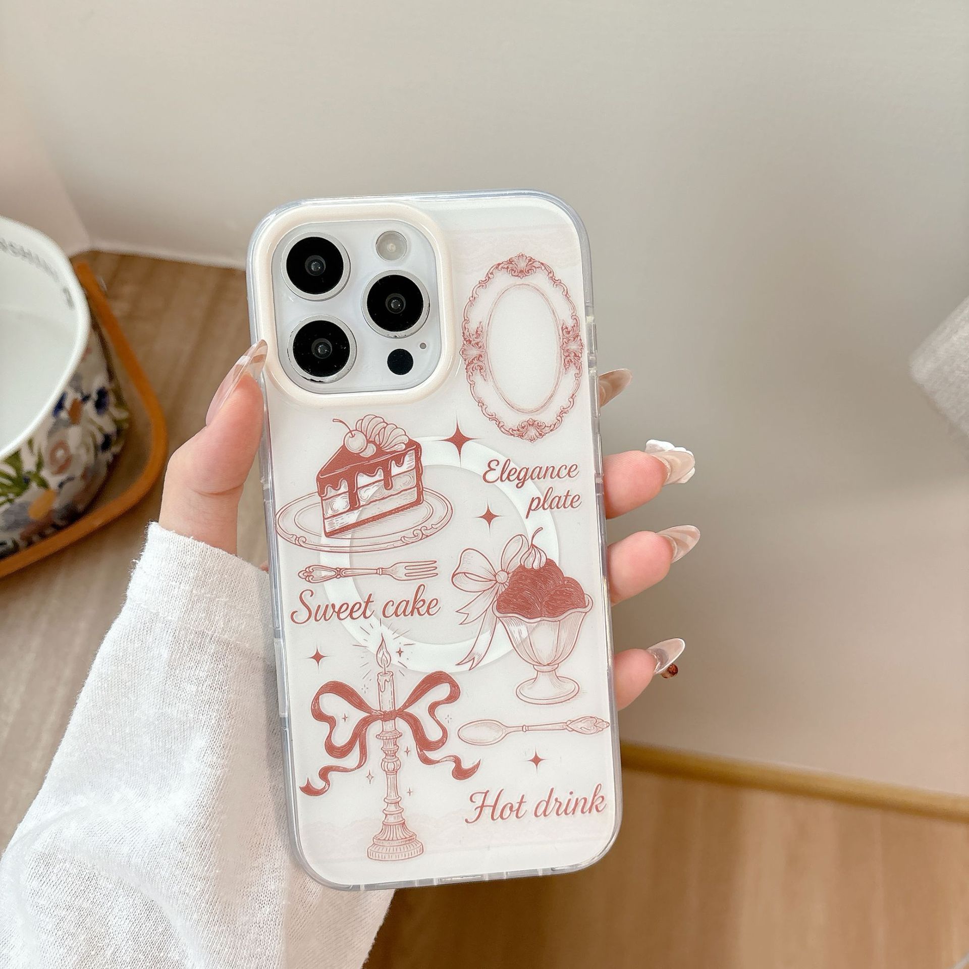 Pastel de postre de té de la tarde simple para Apple 16ProMax funda para teléfono móvil 15Pro magnético 14/13 femenino 15PM