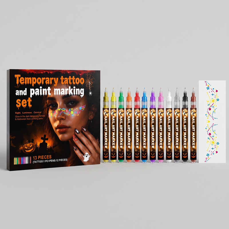 Temporary Tattoo and Painting Set Halloween Theme Temporary Tattoo Stickers Painting Pen Set Holiday Decoration Temporary Tattoo and Painting Set Halloween Theme Temporary Tattoo Stickers Painting Pen Set Holiday Decoration