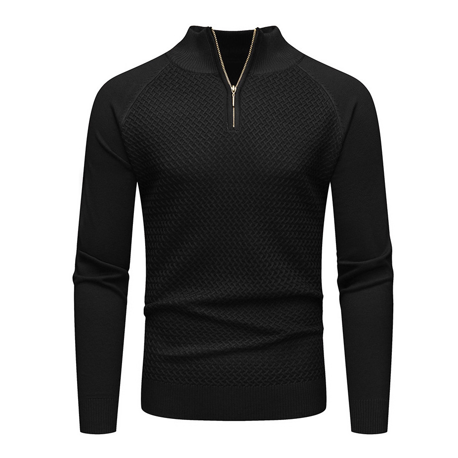 Amazon otoño y invierno nuevo estilo de hombre medio alto cuello cremallera camisa de punto de manga larga moda de color sólido suéter de hombre