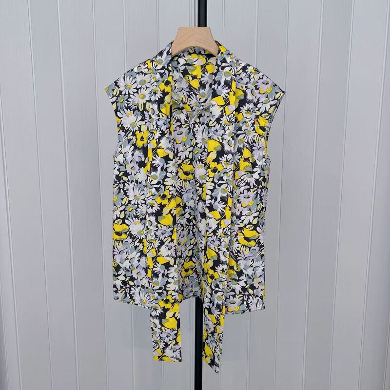 Ma Summer Pure Cotton All-Over Floral Print Series Sleeveless Shirt Top, Pleated Skirt, Mid-Length Dress Set Ma Summer Pure Cotton All-Over Floral Print Series Sleeveless Shirt Top, Pleated Skirt, Mid-Length Dress Set