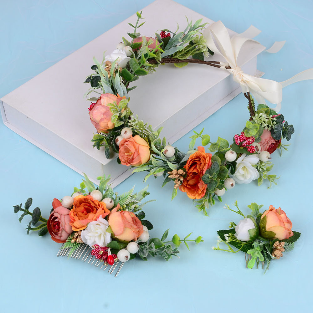 Women's Sweet Pastoral Flower Plastic Cloth Insert Comb Wreath display picture 1