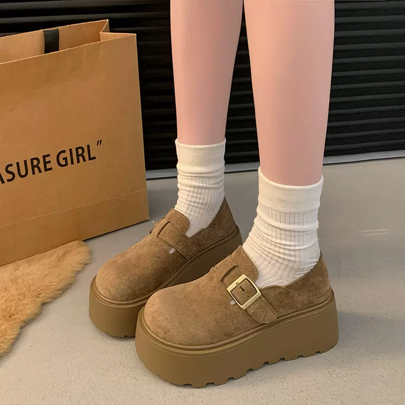 松糕厚底增高勃肯鞋女2025新款秋冬季一脚蹬乐福鞋博肯单鞋