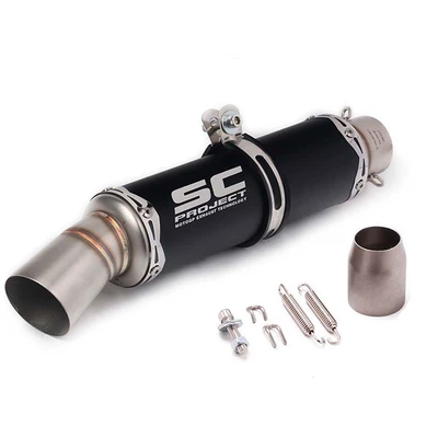 Motorcycle modified elbow exhaust pipe stainless steel carbon fiber tail exhaust SC universal CBR/NINJA/ZX6R (Motorcycle exhaust pipe) - black-flare