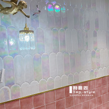 炫彩白网红瓷砖厨房卫生间粉色孔雀幻彩羽毛艺术手工砖厕所墙面砖