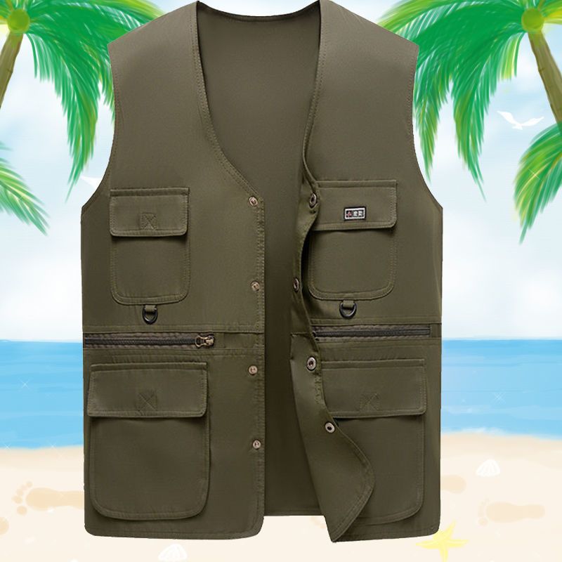 포켓 지퍼 얇은 조끼#: [밀리터리 그린]