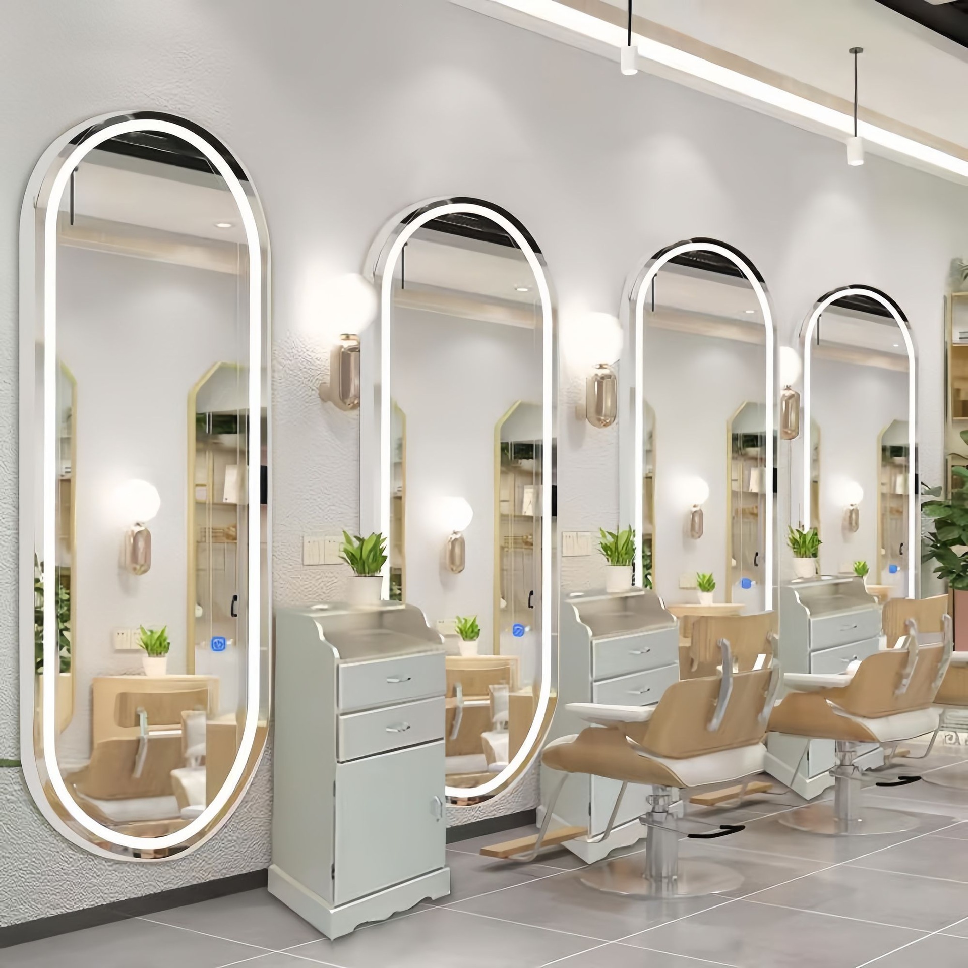 Espejo especial de peluquería espejo de peluquería espejo de peluquería con lámpara LED unilateral iluminado espejo de peluquería de pared espejo de peluquería