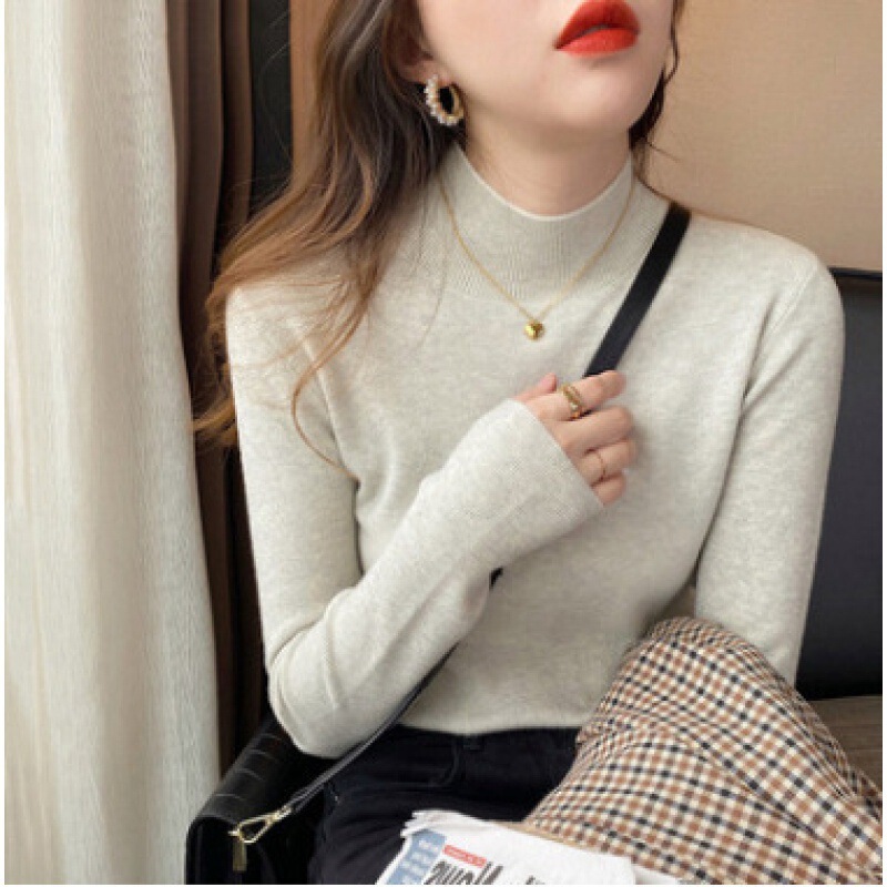 Kaning Autumn and Winter New Half-Turtleneck Base Sweater 2026 New Design Slim Fit Lazy Style Base Sweater for Women