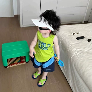 韩版童装男童背心夏季薄款套装无袖t恤巨好看洋气宝宝果绿色上衣