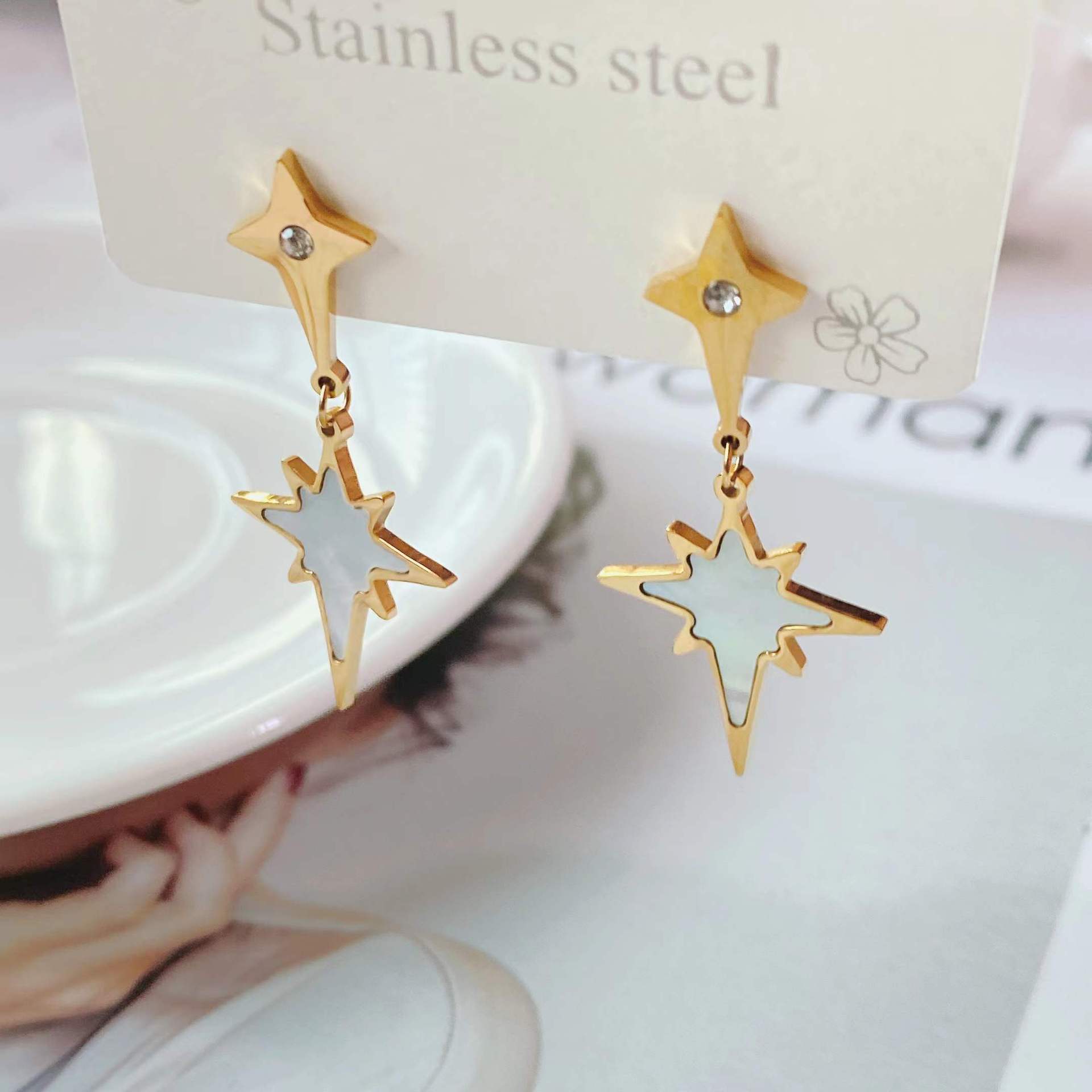 European And American New Galaxy Polaris North Pluto Titanium Steel Earrings display picture 1