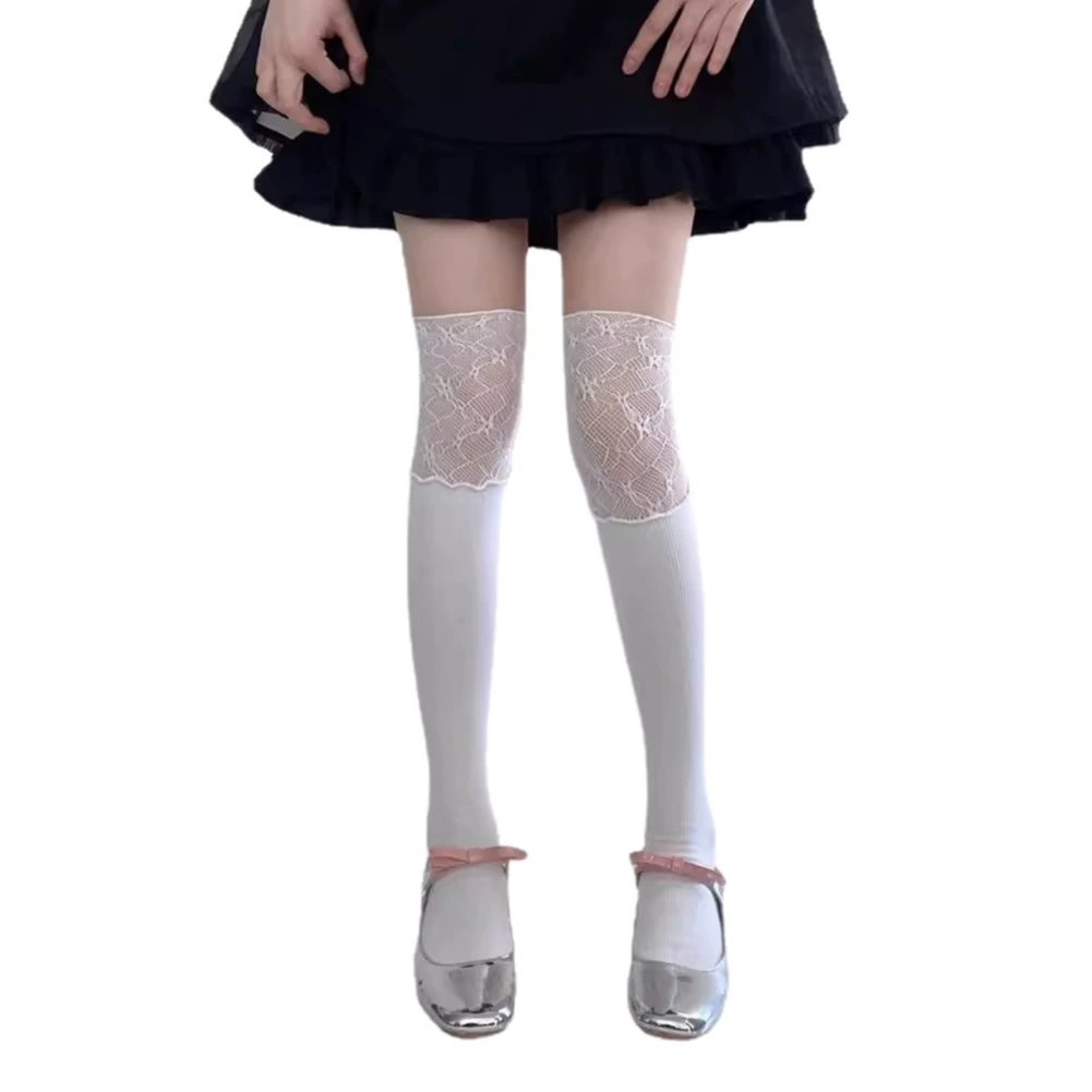White lace autumn high boots, knee socks, gaiters