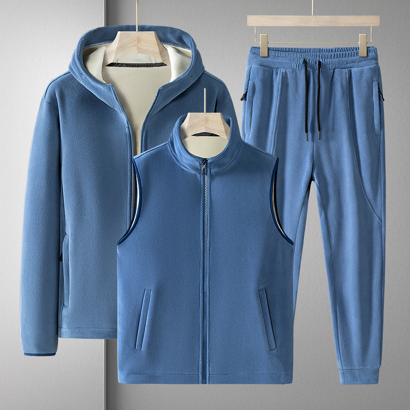 가을과 겨울 새로운 캐주얼 세트 중년 및 노인 세트 투피스 세트 독일 벨벳 실버 폭스 벨벳 양면 벨벳 루즈 3 피스 세트