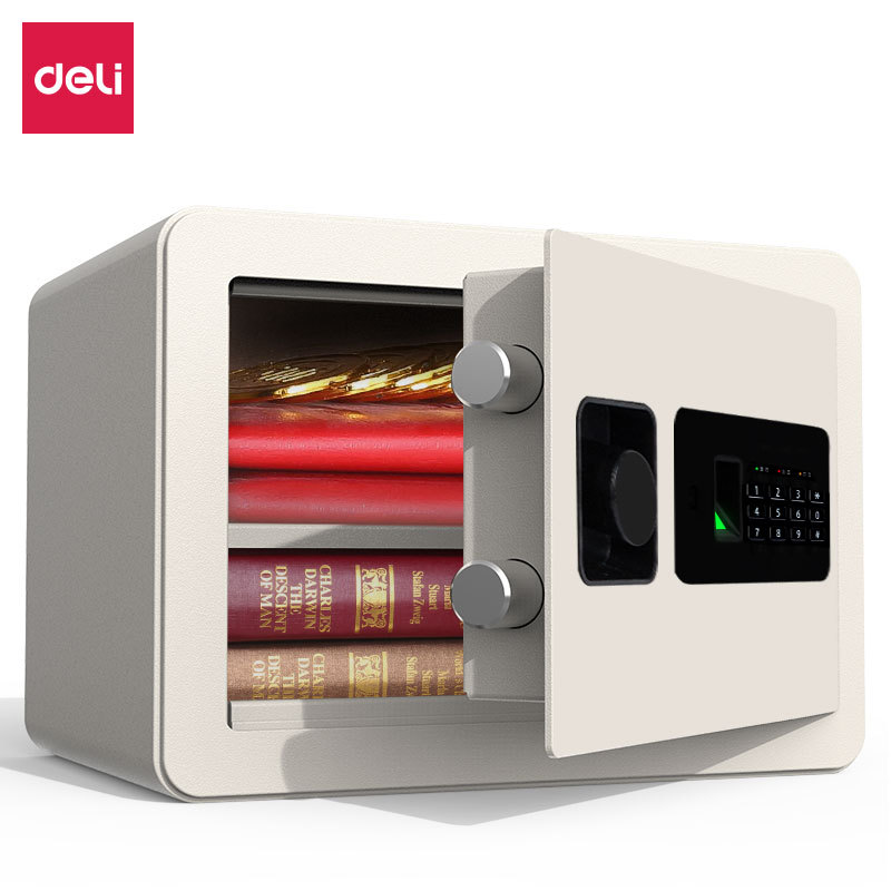 Deli 33559 fingerprint password safe box small smart wall bedside storage cabinet anti-theft safe box