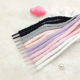 Plush Velvet Shoelaces Flat Cute Autumn and Winter Women's Trendy Purple Snowflake Gray Caterpillar White Wholesale Suitable for Pink