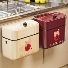 壁掛けゴミ箱、腰をかがめないキッチン家庭用フリップトップ付き、かわいい収納、正方形、シンプル、取り付け不要の衛生ゴミ箱