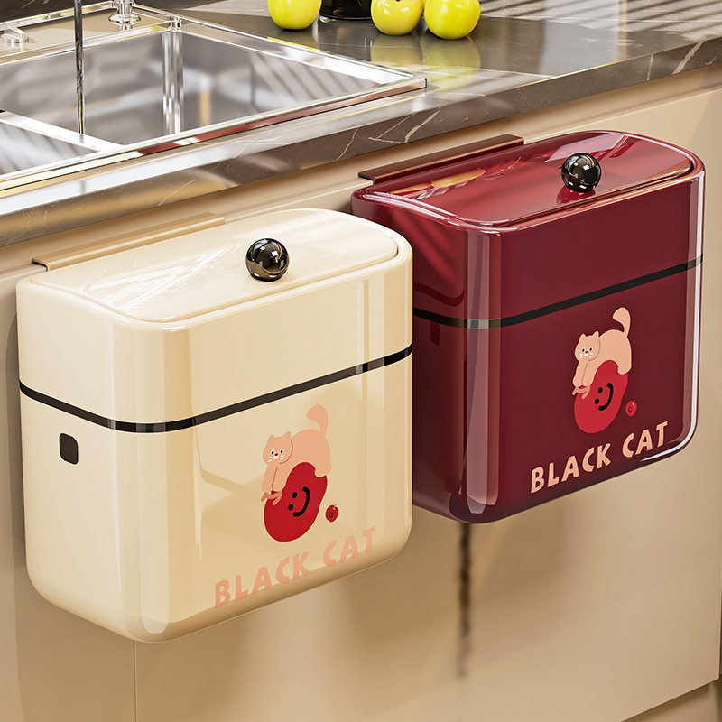 壁掛けゴミ箱、腰をかがめないキッチン家庭用フリップトップ付き、かわいい収納、正方形、シンプル、取り付け不要の衛生ゴミ箱|undefined