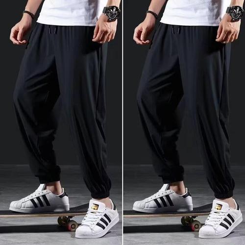 Ice Silk 9/10 Length Small Foot Halter Trouser 2025 Summer Casual Pants for Men Thin Model Gathered Ankle Sports Long Pants Loose Men's Pants