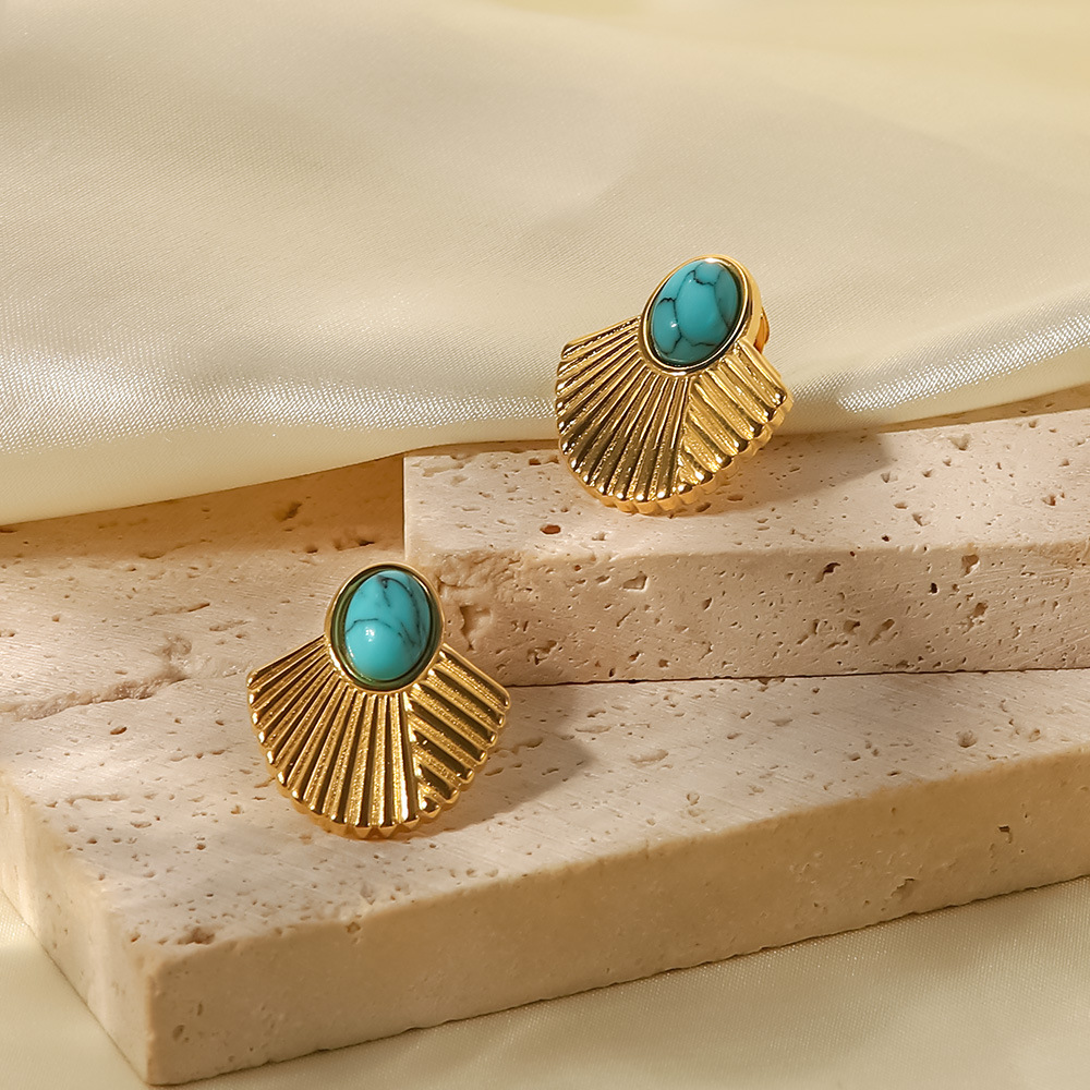 Fashion Sector Stainless Steel Ear Studs Gold Plated Turquoise Stainless Steel Earrings