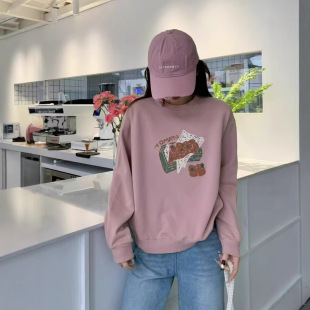 Lazy Style Loose Round Neck Sweat Women's 2025 Spring New Printed Strawberry American Round Neck Pullover Comfortable Top
