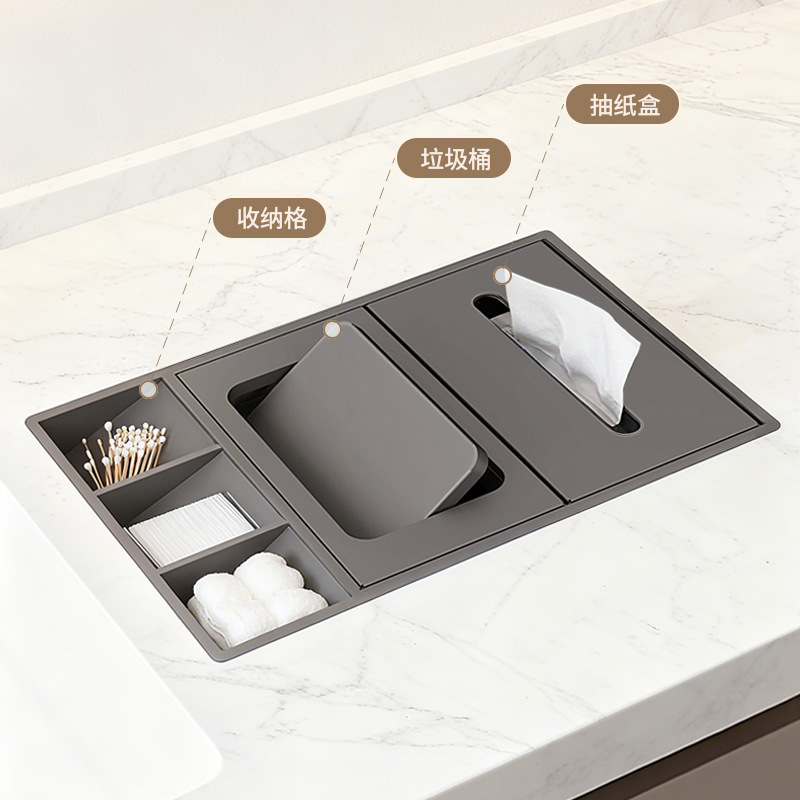 Stainless Steel Countertop Embedded Storage Compartment Trash Can and Paper Box Integrated Storage Cabinet Paper Box Customization Stainless Steel Countertop Embedded Storage Compartment Trash Can and Paper Box Integrated Storage Cabinet Paper Box Customization