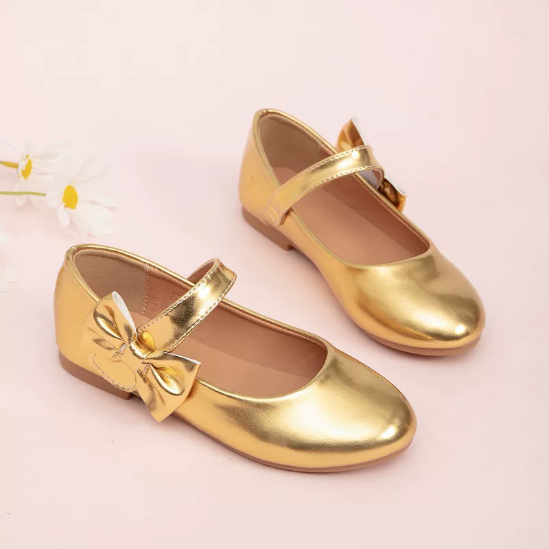 Golden fashionable comfortable shoes for princess with bow, (Cross-border trading), soft sole