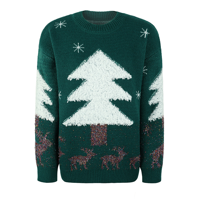 Christmas Tree Deer Jacquard Christmas Pullover Sweater - Sweaters - Uniqistic.com