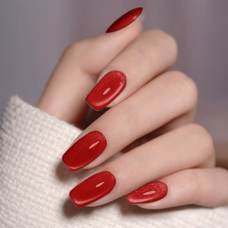 European and American Cross-Border Solid Color Cat-Eye Red High-End Wearable Nails, Medium Square Shape, 24 Pieces, Detachable Wearable Nail Pieces European and American Cross-Border Solid Color Cat-Eye Red High-End Wearable Nails, Medium Square Shape, 24 Pieces, Detachable Wearable Nail Pieces